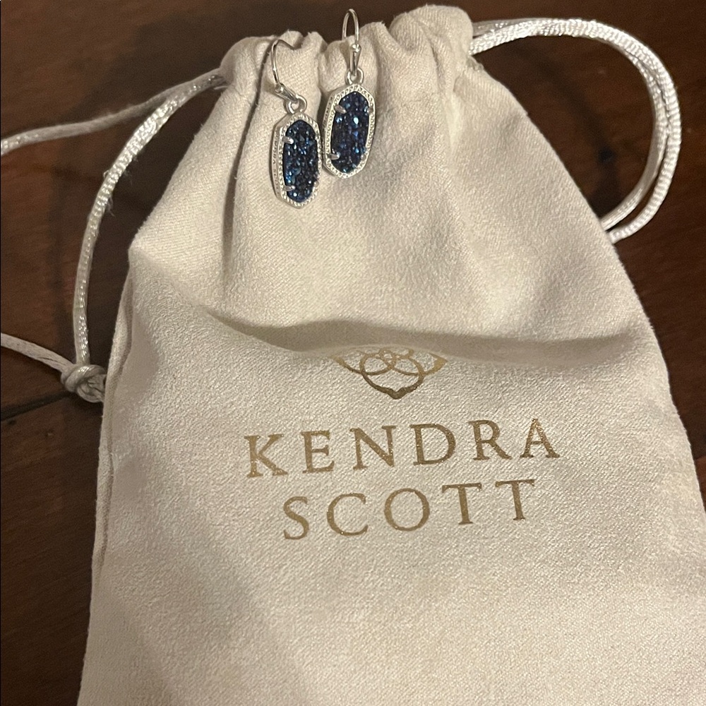 Kendra Scott Silver and Blue Oval Lee Drop Earrings